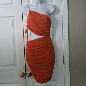 Hello Molly  burnt orange cutout side bodycon sexy mini dress Sz M NWOT
